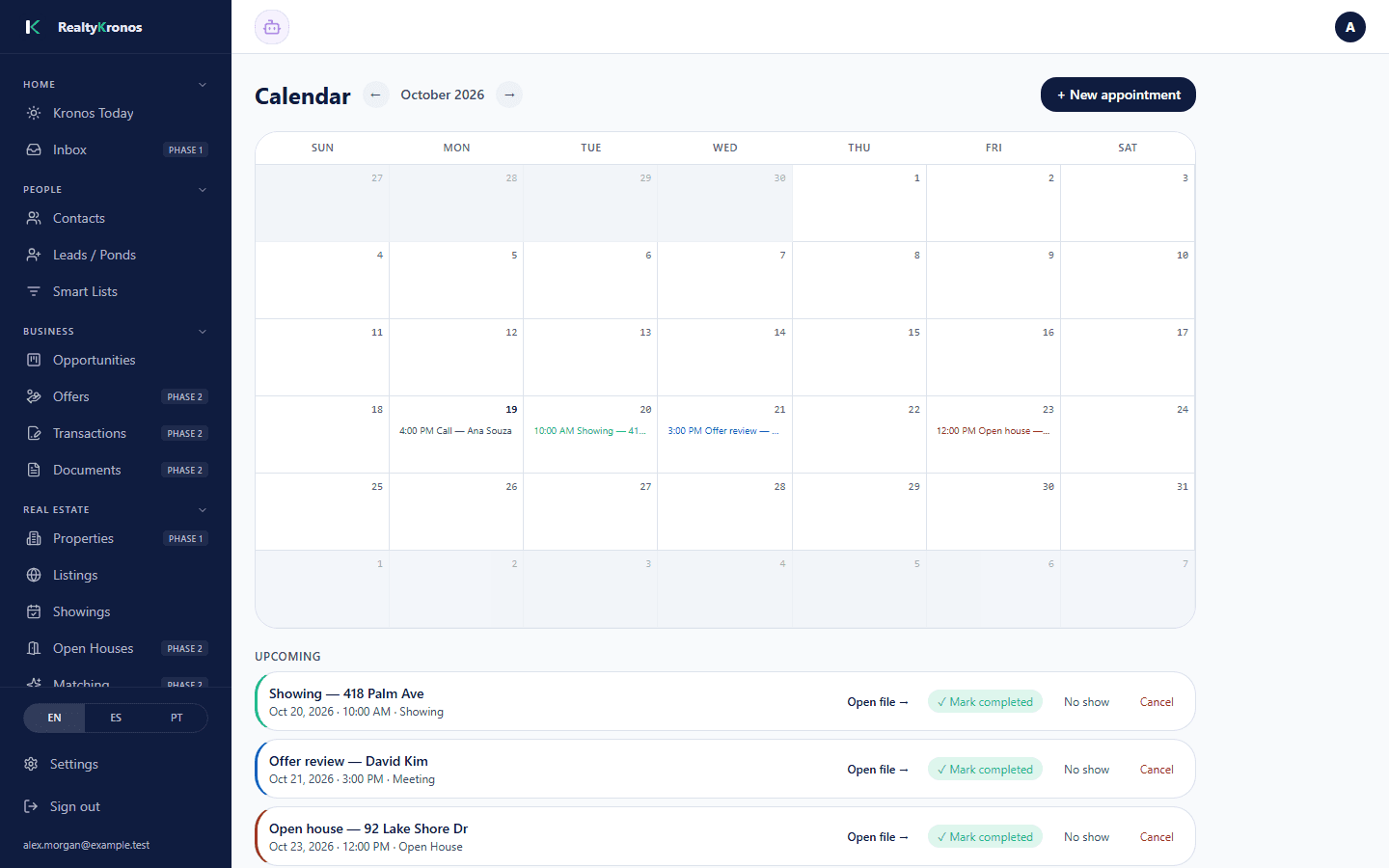 Calendar with appointments